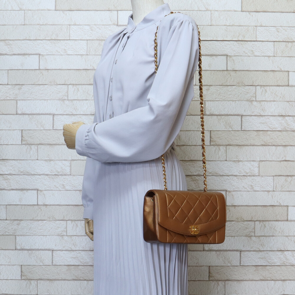 Chanel Coco Mark CC Lambskin Shoulder Gold Bag Diana